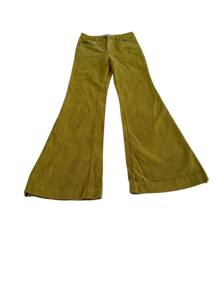 Ghanda Womens Yellow Mustard Corduroy Flared Pants Size 8 Good Condition