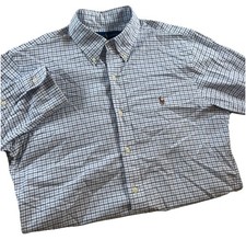Polo Ralph Lauren Shirt Mens M Blue Striped Oxford Button Flesh Pony Slim Fit