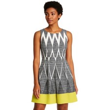 NEW Tahari Size 6 Skater Style Dress Black White Lime Green Sleeveless Party