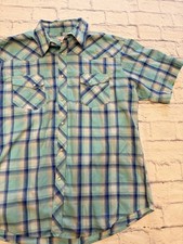 Wrangler Western Men s XL Plaid Pearl Snap Blue/Aqua Short Sleeve Wrancher Shirt