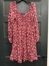 Oak & Trellis 2X Boho Smocked Floral Long Sleeve Dress