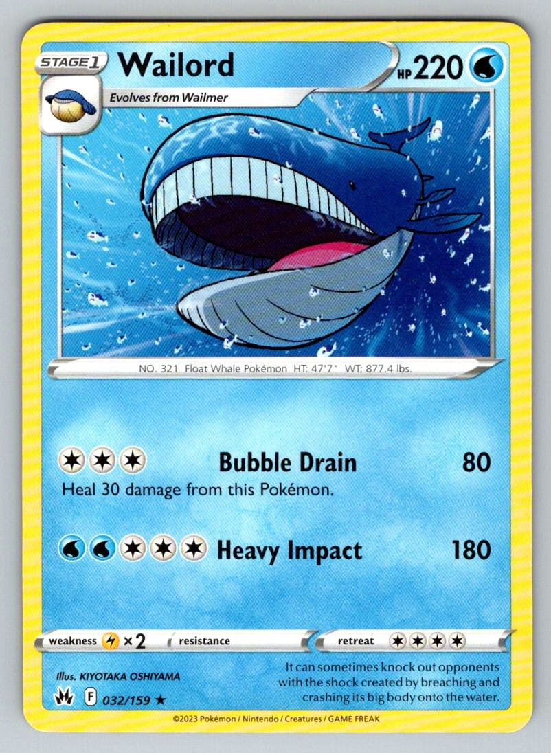 Wailord 032/159 Rare Crown Zenith Pokemon Near Mint
