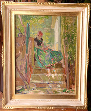 ULISSE CAPUTO (  1878 - Parigi 1948 ) Lolotte in giardino, olio su tavola