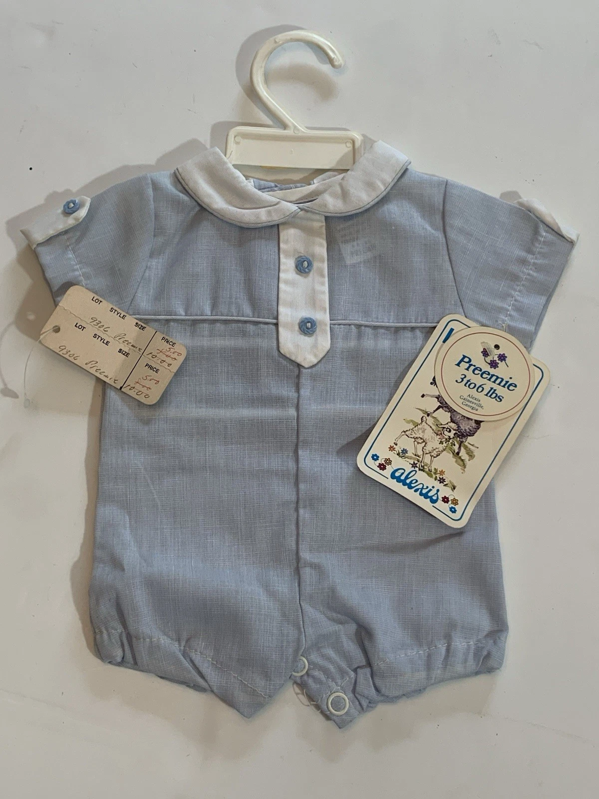 Vintage Baby Clothes Outfit Alexis Preemie 3-6 Pounds NOS Romper Summer 1985