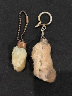 Vintage 1960’s LUCKY CHARM USA Rabbit’s Foot Keychain Lot of 2 Brass Used