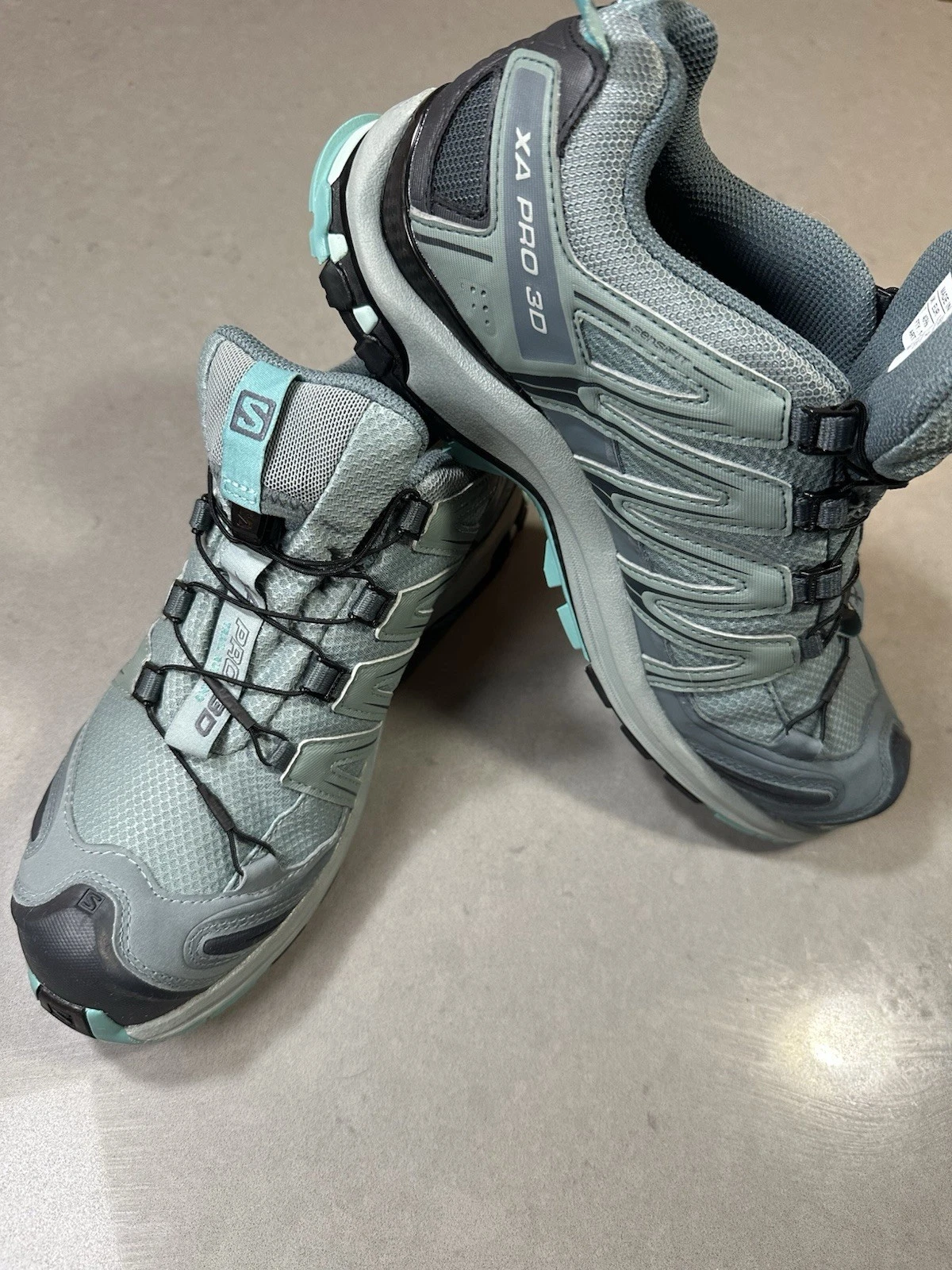 Salomon XA Pro 3D Gore-Tex Low Top Trail Running Shoes Gray Teal Woman’s 8.5