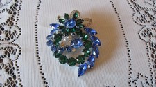 Eisenberg Brooch Blue Emerald Rhinestone Sign...