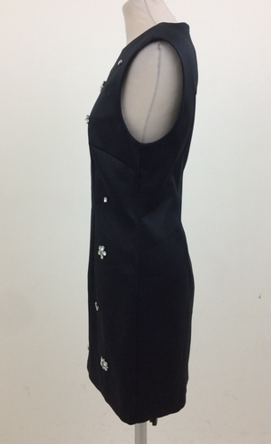 M&S Women's Mini Shift Dress Size 14 Black Satin Rhinestone Crew Neck Zip New F1 - Picture 3 of 12