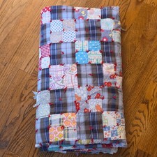 Vintage Handmade Patchwork Quilt Plaid Floral 1960s Farmhouse Americana 70x86