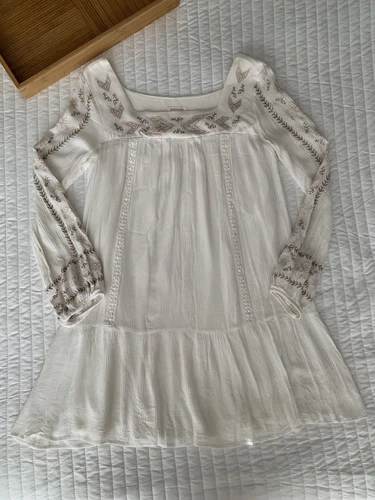 OFF WHITE Xhilaration Abito Ricamato Maniche Lunghe Scollo Quadrato Off Bianco Tan Junior M