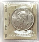 1945 SILVER CANADA $1 DOLLAR GEORGE VI COIN ICCS ABOUT UNC 58 BETTER DATE