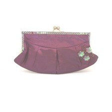 Purple Iridescent Pleated Clutch Evening Bag Sequins Floral Accent