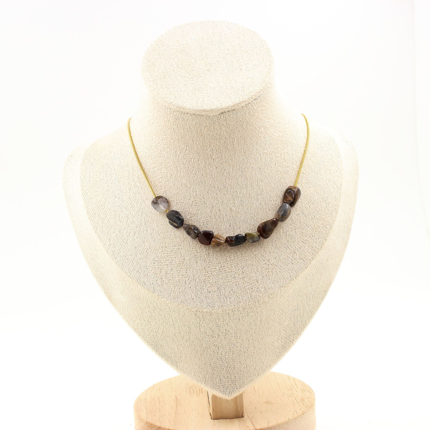 Collier pietersite naturelle avec chaine acier doré inoxydable
