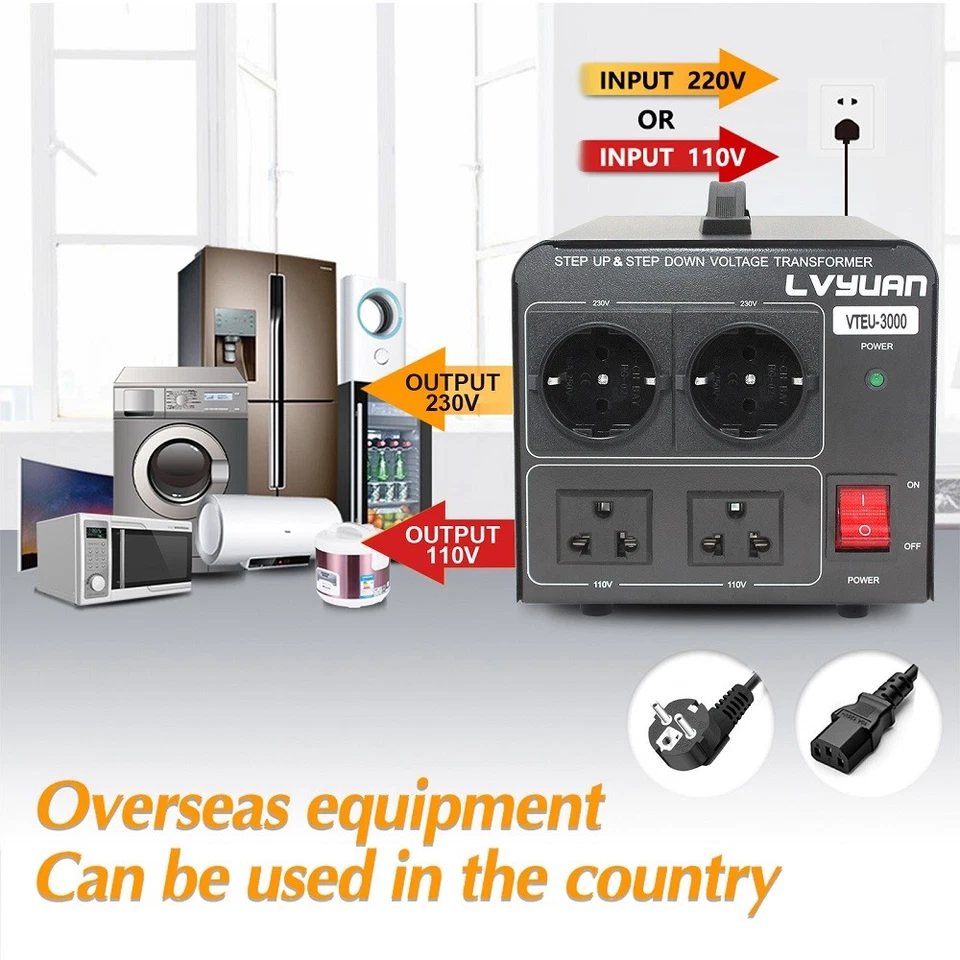 1500W 3000W Spannungswandler 110V/230V & 230V/110V Transformator Konverter - Bild 4 von 4