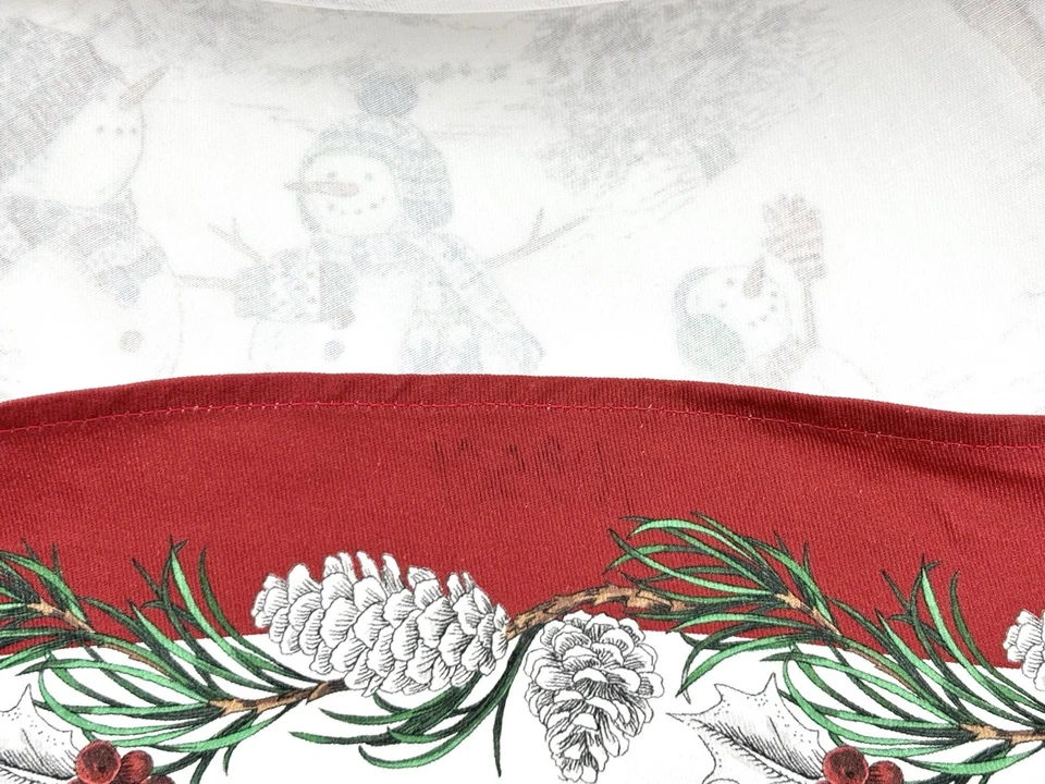 Williams Sonoma Snowman Christmas Tree Skirt 70" Round Red White Cotton SAMPLE - Image 4 of 4