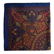 Burgundy Geometric Floral Silk Pocket Square (Hand-Rolled in England)