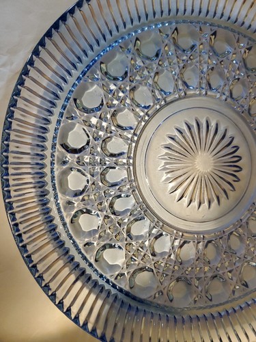 11" ROUND GLASS CAKE PLATTER TRAY MOONLIGHT BLUE - Picture 3 of 6