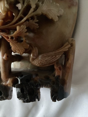 Vintage Chinese Natural Soapstone Ornate Carving Flower Vase 6"x6" Hand Carved - Picture 18 of 24