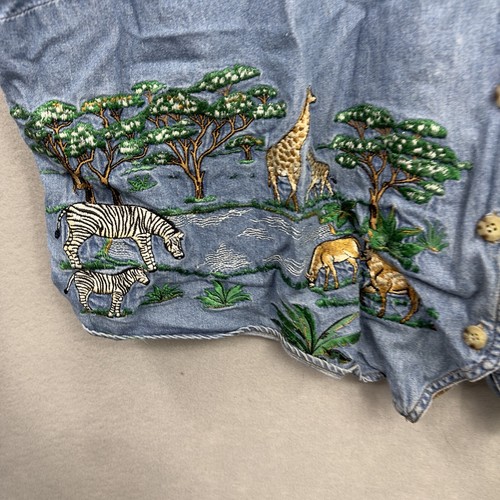 Vintage WWF Vest Women Plus 26/28 Embroidered Safari Chambray Giraffe Zebra READ - Picture 5 of 13