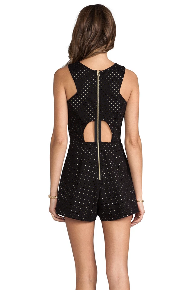 Dolce Vita Womens Size M Hoytt Metallic Gold Dots Black Knit Romper Cut Out Back - Image 4 of 4