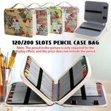 120/200 Slots Colored Pencil PU Leather Case Bag with Zipper Pencil Storage Bag