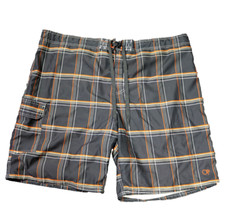 OP Board Short Mesh Lined Elastic Waist Ties Pocket Logo Gray Plaid 2XL 48"