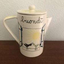 CMF Italian Art Pottery Lidded Pitcher Sun Birds MCM