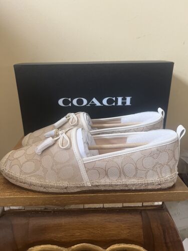 NEU IM KARTON Coach Carson Espadrille hellkhaki Jacquard Damenschuhe Größe 10 US