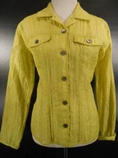 Beautiful Women's Size 1 Chico's Green Floral Design Semi-Sheer LS Button Blouse