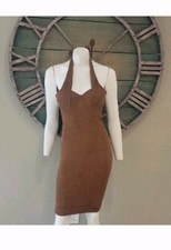 House Of CB Palmira Suedette Bustier Dress With Adjustable Self Tie Halter...