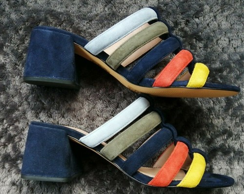 J. Crew Women's Strappy Suede multi colour Slides Sandals Mid Heel Shoe UK 4 - Picture 4 of 12