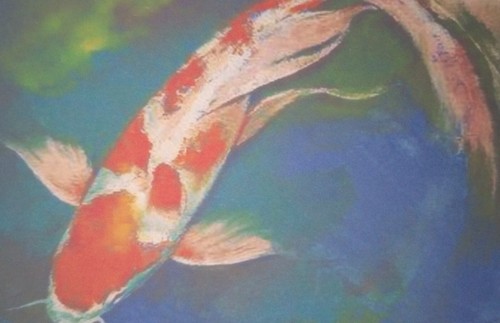 Impresión de pintura de un pez koi solitario naranja y blanco de 5" x 7" mate de 4" x 6" - Imagen 2 de 3