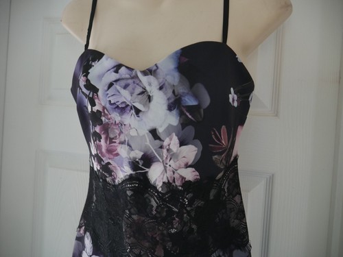 Lipsy Dress Floral Size 12 Lace Waist Wedding Guest Evening Party Stretchy - Picture 3 of 15