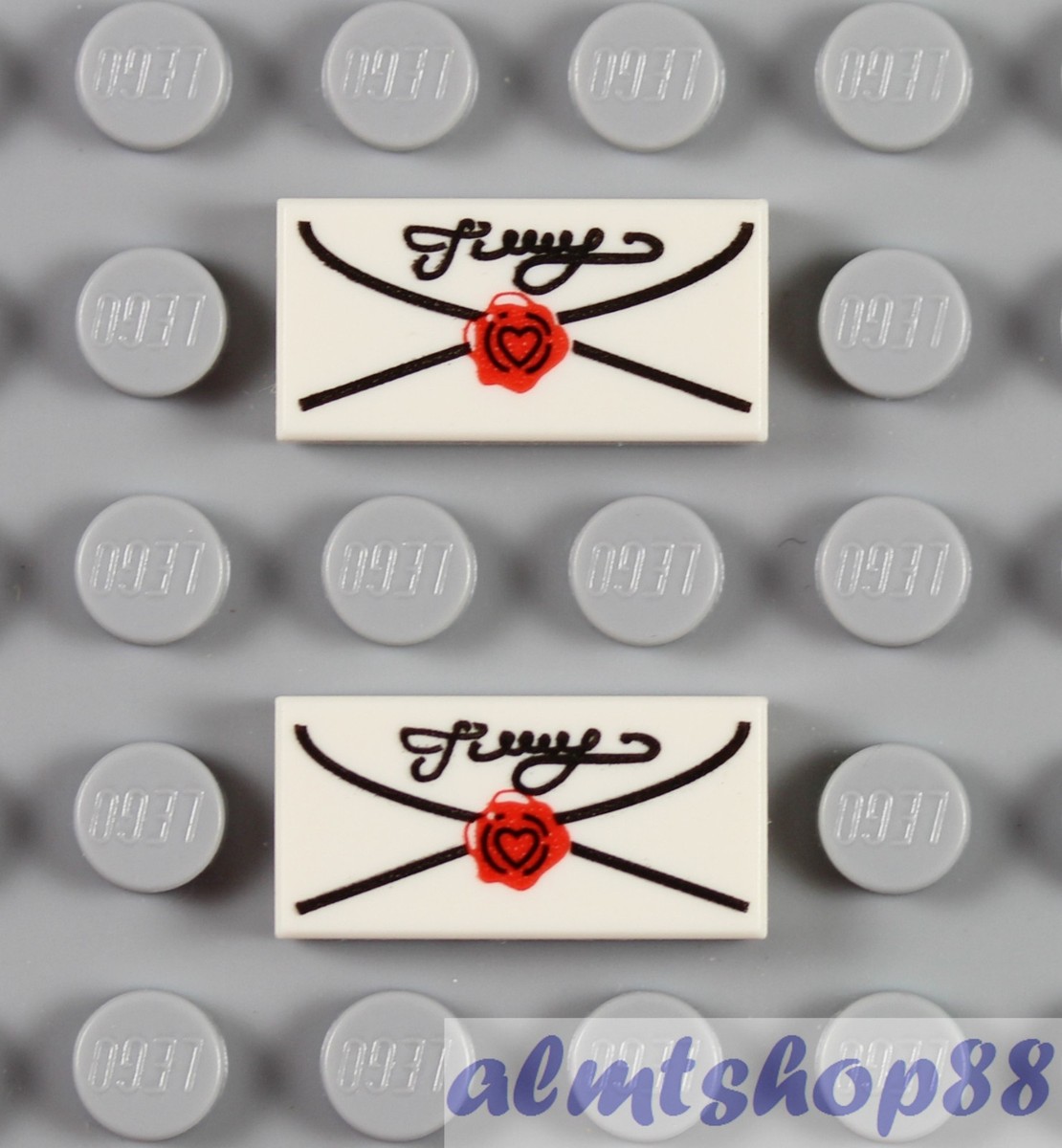 切手87 LEGO - 2x Mail Envelope White Tiles 1x2 - Love Letter Heart Post