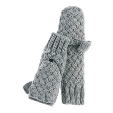 Gray Silver Fingerless Flip Top Womens Texting Gloves Knit Warm Fun cute NEW NWT