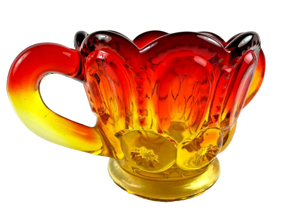 Vintage L.E. Smith Amberina Vidrio Crema y Azúcar Set Luna y Estrellas Foto 4 de 4