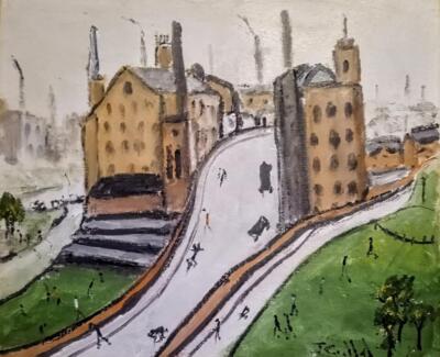 12 Zoll x 10 Zoll Original impressionistisches Ölgemälde John Goodlad Busy Mill Hill x