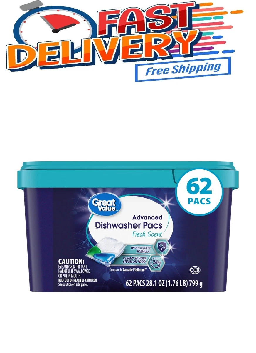 Great Value Pacs Dishwasher Detergents, Fresh Scent, Ounce,