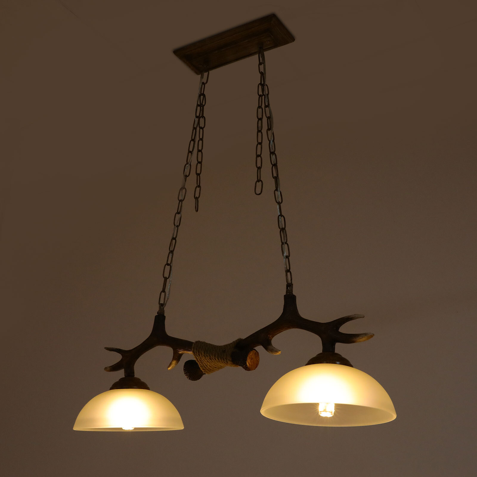 2 Head Deer Horn Chandelier Antler Hanging Lamp Pendant Light Ceiling Fixture