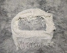 Mixit Infinity Scarf Crochet Acrylic Bamboo Ivory Fringe OSFM