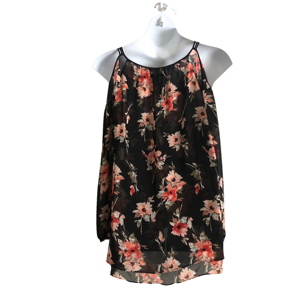 White House Black Market Women's Tunic Blouse Sz XL Floral Cold