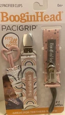 NEW BOOGINHEAD Pacigrip 2 Pacifier Clips 0 + Months Pink and White PG2-MBOW