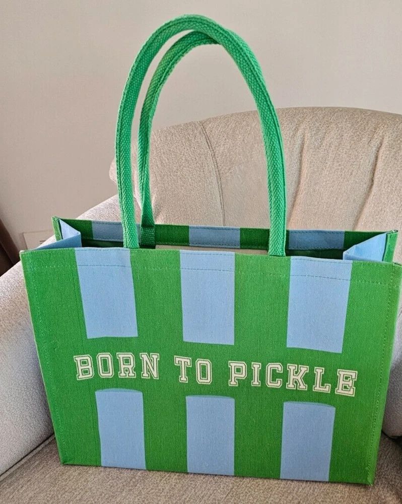 Pickleball, Born To Pickle Canvas Tote Style Gear Bag W/ Straps 18"W x 14"T 6"D