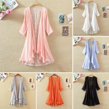 Blusa In Chiffon Donna Con Ricamo Floreale Cardigan Aperto Top