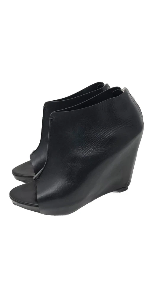 Jenni Kayne Open Toe Black Italian Leather Wedge Booties with Zipper Size 40 - Image 4 of 4
