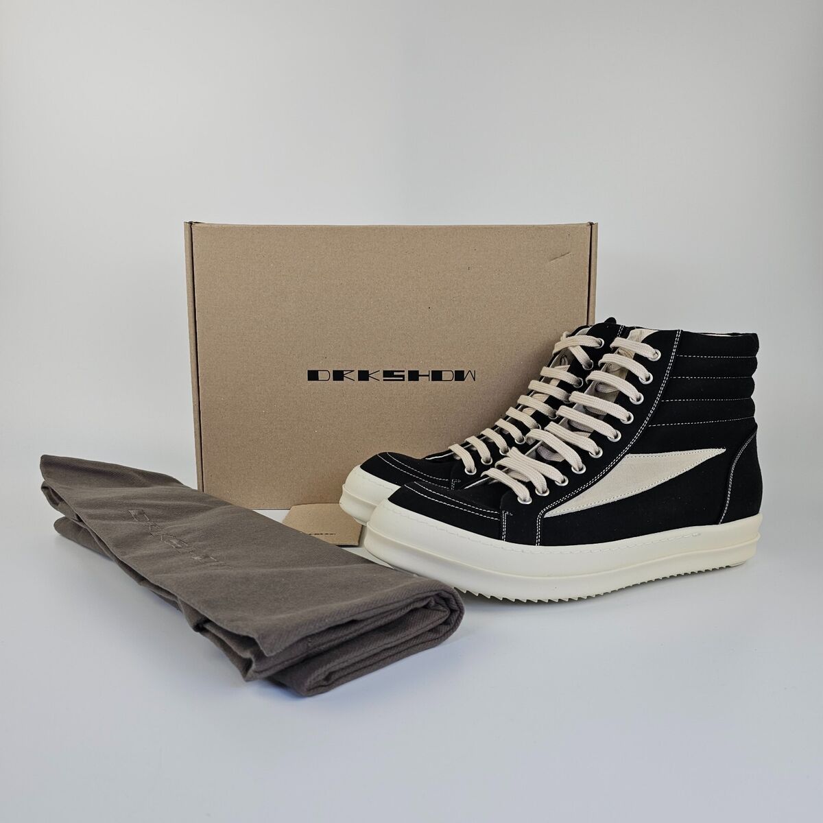 Rick Owens DRKSHDW Vintage Black Canvas High Top Sneakers New SS24 