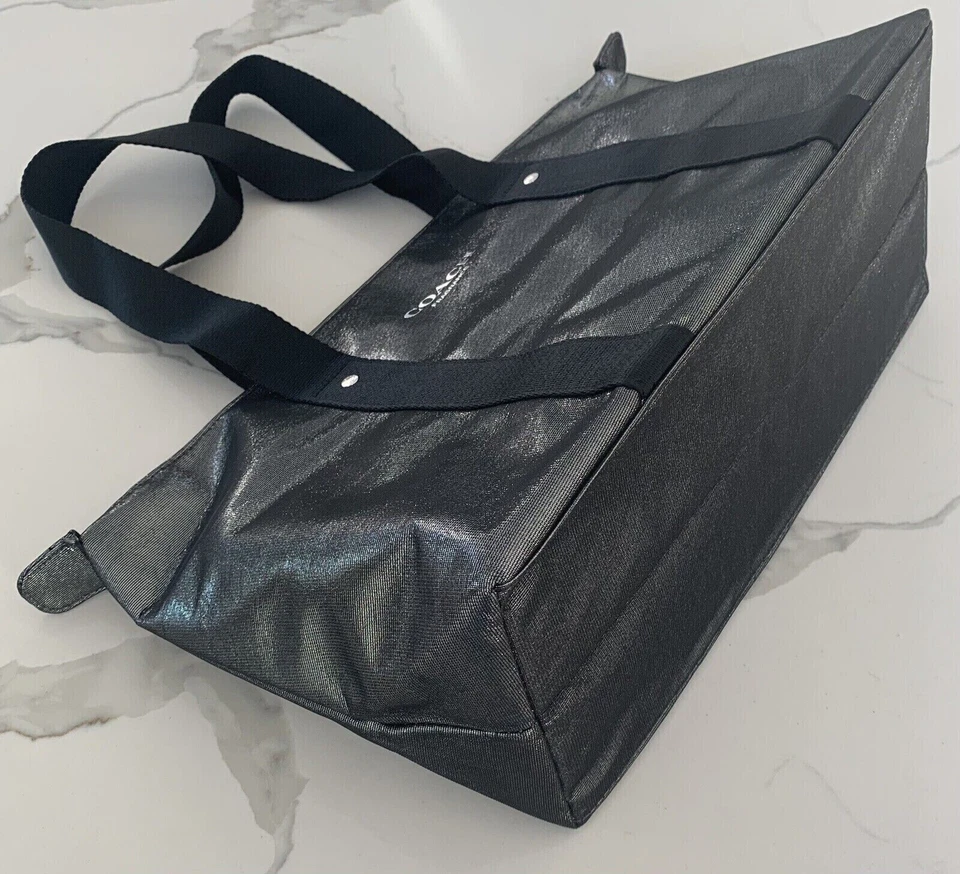 Bolso de Mano Coach Fragancia Metálico Plateado Negro Viaje Noche Grande Monedero NUEVO Foto 4 de 4