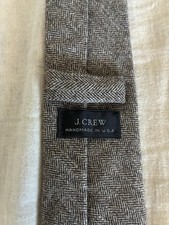 J Crew Tan Herringbone Pattern Fox Brothers 100% Wool Slim Tie Made In USA