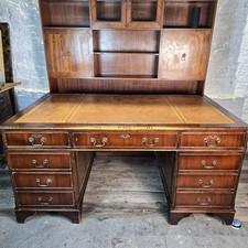 Large Leather Top Vintage Mahogany Captains Desk - FREE UK DELIVERY