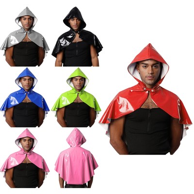 Mens Fancy Dress Latex Tops Wet Look Hooded Cloak Fashion Cape Shawl Clubwear